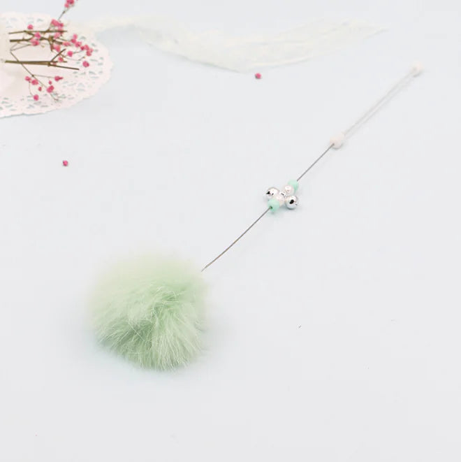 Colorful Pom Pom Cat Teaser Wand with Bell Toy
